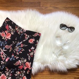 LOFT Button Front Floral Print Midi Skirt